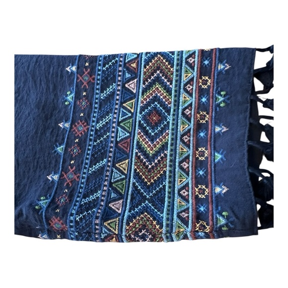 John Mark Embroidered Tassel Hem Button Front Blouse Navy 0X Plus Sz Boho Aztec - Picture 10 of 16